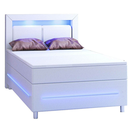 Boxspringbett Norfolk 120 x 200 cm Weiss mit LED - Palo24