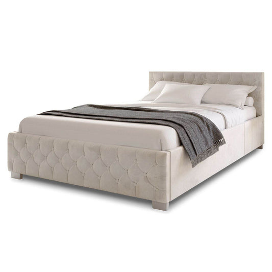 LED Polsterbett Nizza 120x200 cm Bettkasten Beige - Palo24