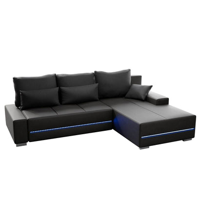 Sofa Davos mit LEDs in L-Form mit Schlaffunktion - Dunkelgrau - Palo24