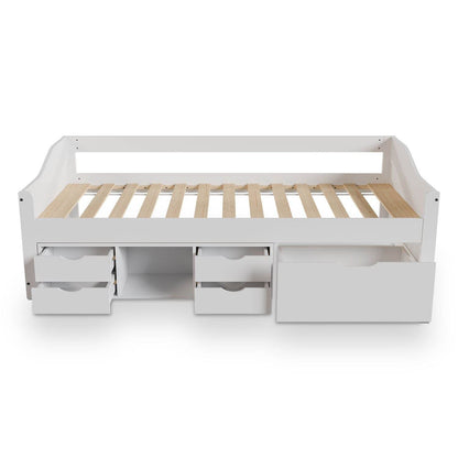 Funktionsbett Nalu 90x200 cm mit Lattenrost & Stauraum - Weiss - Palo24