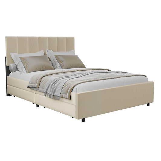 Polsterbett Soria mit Schubladen 140 x 200 Beige - Palo24