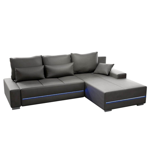 Sofa Davos mit LEDs & L-Form Schlaffunktion Hellgrau - Palo24