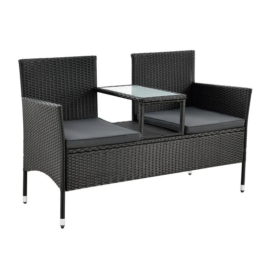 Gruppo di sedute da giardino in polyrattan Monaco in rivestimenti neri e grigio scuro