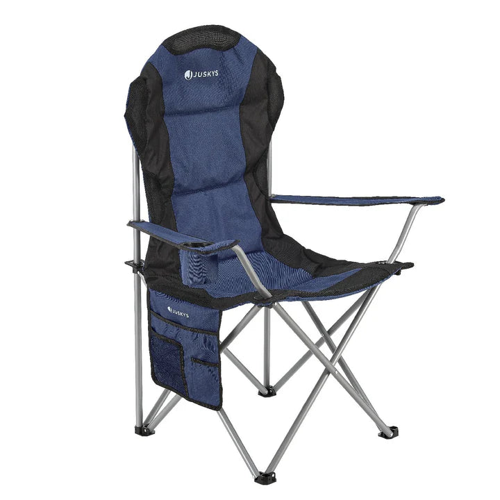 Chaise de camping Lido bleue, chaise pliante rembourrée avec porte-gobelet et sac