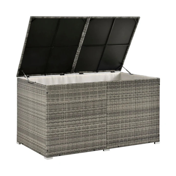 Boîte de rangement en polyrotin Ikaria gris avec couvercle 950 litres