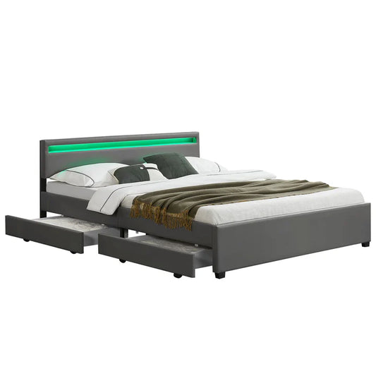 Letto imbottito LED Lyon con contenitore 180 x 200 cm - grigio scuro