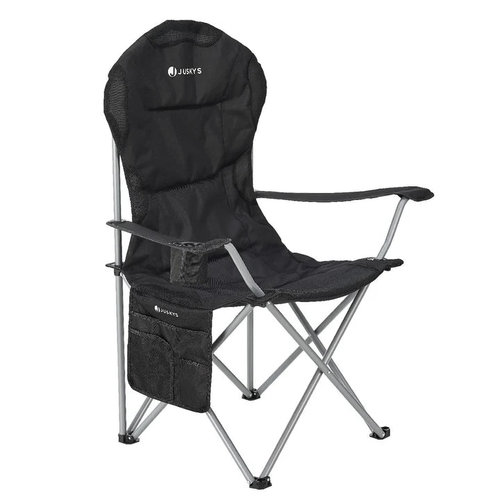 Chaise de camping Lido Noir Chaise pliante rembourrée avec porte-gobelet et sac