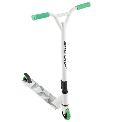 Stunt Scooter Futuriste en Blanc Vert Trick Scooter avec direction à 360°