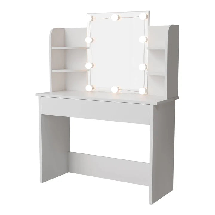 Toletta Bella con illuminazione a LED, specchio, cassetto e scomparti | bianco