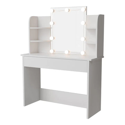 Toletta Bella con illuminazione a LED, specchio, cassetto e scomparti | bianco