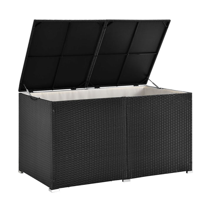 Contenitore per cuscini in polyrattan Ikaria nero con coperchio 950 litri