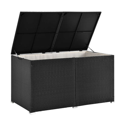 Contenitore per cuscini in polyrattan Ikaria nero con coperchio 950 litri