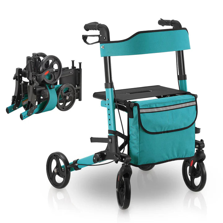 Aluminium Rollator Vital klappbar mit Sitzfläche & Einkaufstasche in petrol
