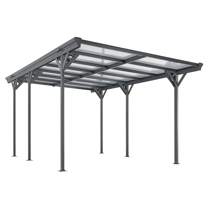 Abri de voiture à toit plat 5 x 3 m en gris foncé
