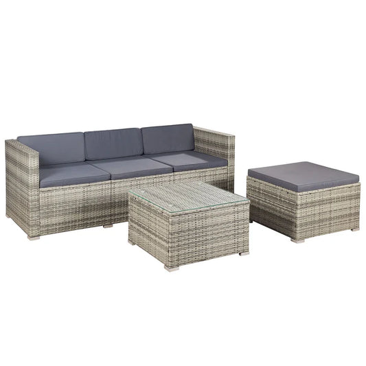 Salon en polyrotin Punta Cana M gris chiné et housses gris foncé