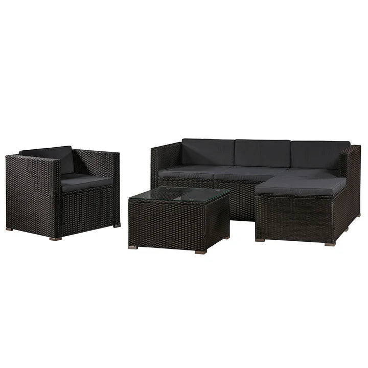 Salon / salon en polyrotin Punta Cana L noir avec housses gris foncé