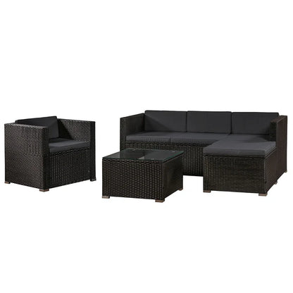 Salon / salon en polyrotin Punta Cana L noir avec housses gris foncé