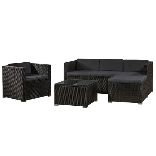 Salon / salon en polyrotin Punta Cana L noir avec housses gris foncé