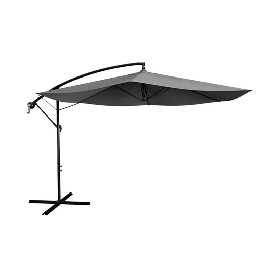 Parasol Brazil Ø 3,0m avec manivelle et base en gris foncé