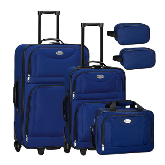 Set valigie trolley Athen - Blu Set da 5 pezzi con 2 trolley, borse a tracolla e 2 beauty case