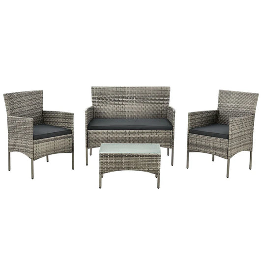 Salon en polyrotin Fort Myers, housses gris chiné et gris foncé