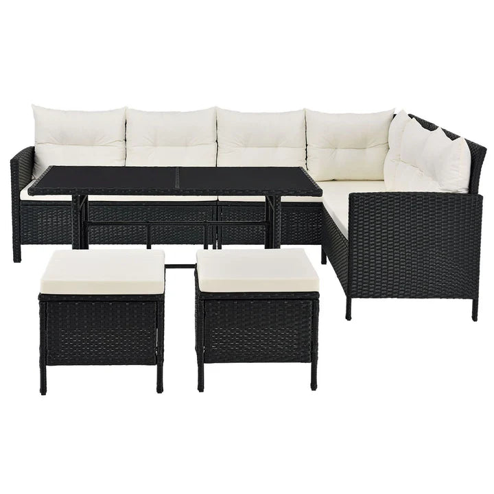 Polyrattan Lounge Manacor Gartenmöbel-Set Schwarz/Creme