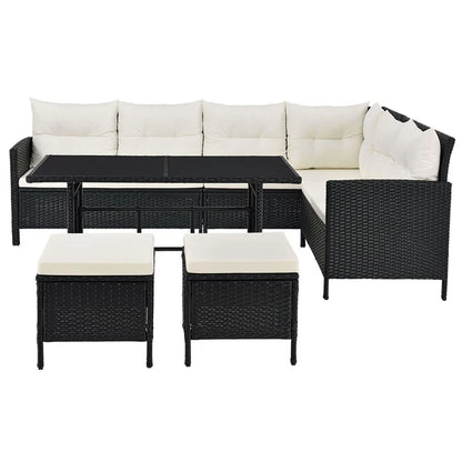 Polyrattan Lounge Manacor Gartenmöbel-Set Schwarz/Creme