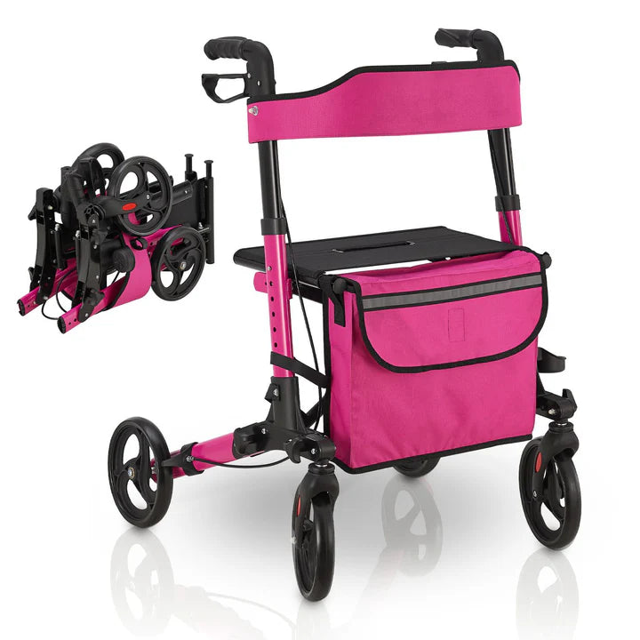 Rollator in alluminio Vital pieghevole con seduta e borsa per la spesa in viola