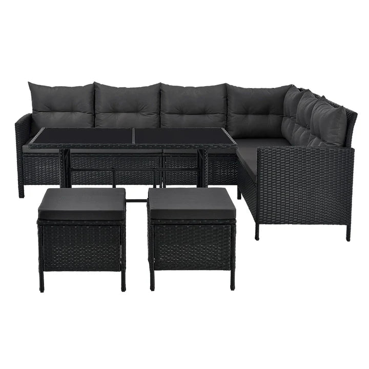 Salon Polyrotin Manacor Noir 2 tabourets