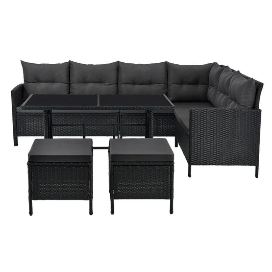Polyrattan Lounge Manacor Gartenmöbel-Set Schwarz/Grau