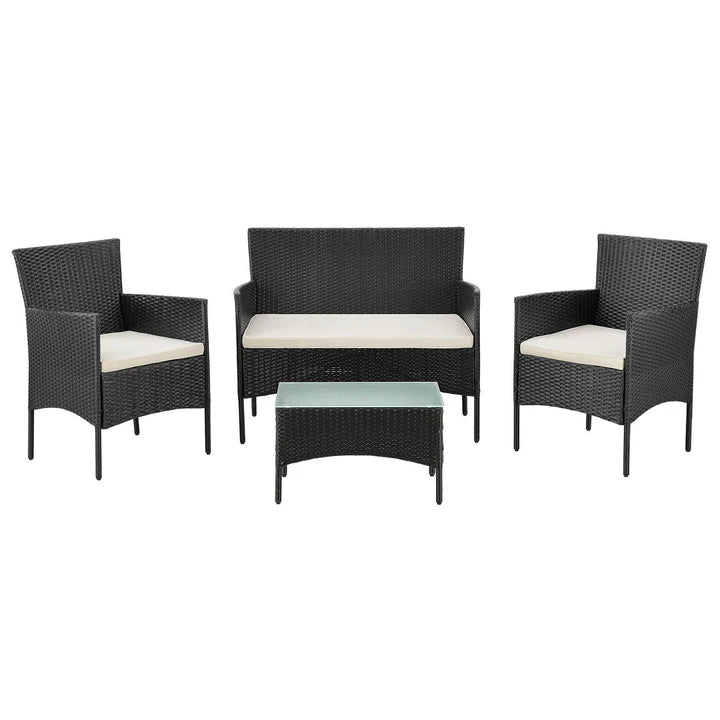 Polyrattan Sitzgruppe Fort Myers schwarz und cremeweiss Bezüge