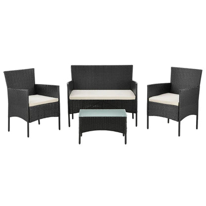 Polyrattan Sitzgruppe Fort Myers schwarz und cremeweiss Bezüge