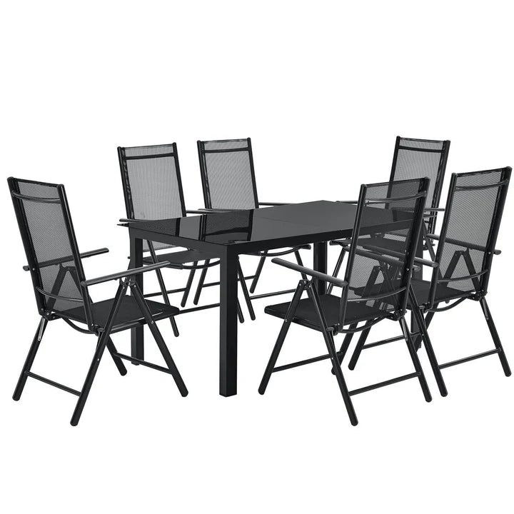 Salon de jardin en aluminium Milano 7 pièces avec table et 6 chaises gris foncé