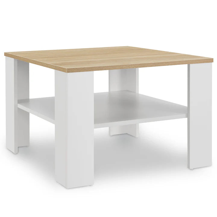 Couchtisch in Weiss mit Holzoptik 60x60 cm