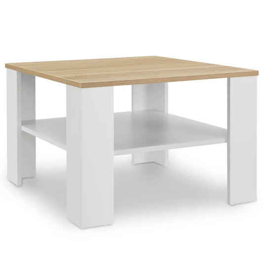 Couchtisch in Weiss mit Holzoptik 60x60 cm