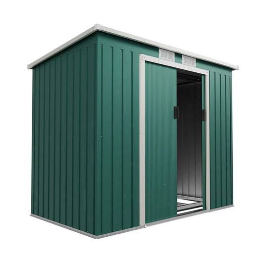Metall Geräteschuppen Gerätehaus M mit Pultdach in dunkelgrün