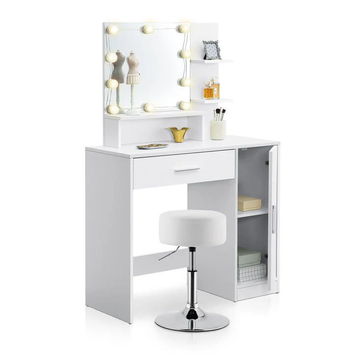 Schminktisch Zoey mit LED & Hocker Tonia - Palo24