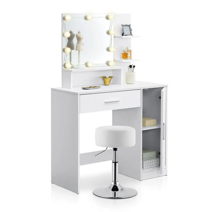 Schminktisch Zoey mit LED & Hocker Tonia - Palo24
