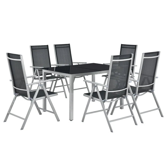 Set da giardino in alluminio Milano 7 pezzi con tavolo e 6 sedie grigio argento