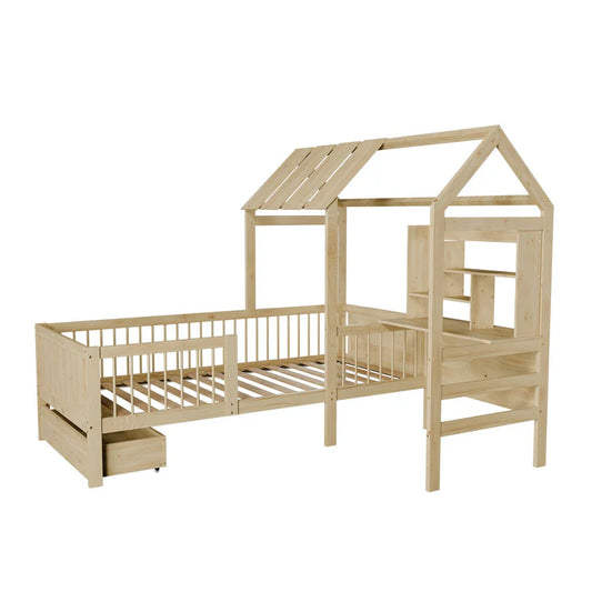 Kinderbett Yari mit Tisch und Stuhl Natur
