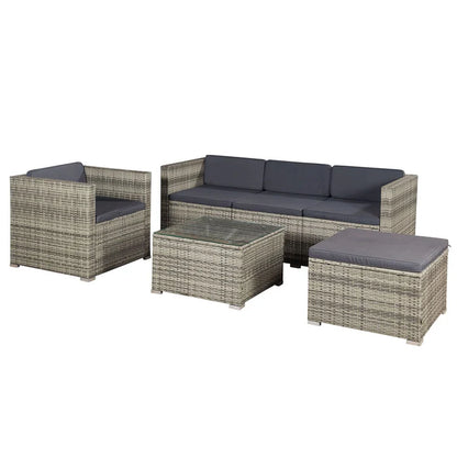 Salon en polyrotin Punta Cana L gris chiné et housses gris foncé