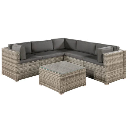 Polyrattan Lounge Sitzgruppe Nassau beige-grau mit Bezügen in Dunkelgrau
