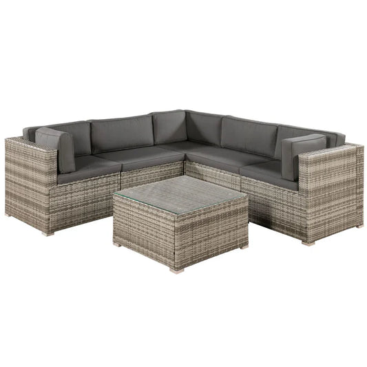Salon en polyrotin Nassau beige-gris avec revêtements gris foncé