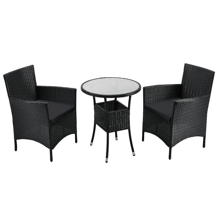 Set da balcone in polyrattan da 3 pezzi Bayamo nero/grigio
