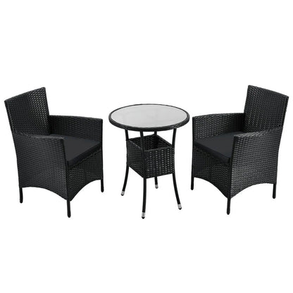 Set da balcone in polyrattan da 3 pezzi Bayamo nero/grigio