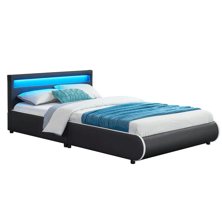 LED Polsterbett Sevilla 140 x 200 cm mit Lattenrost schwarz