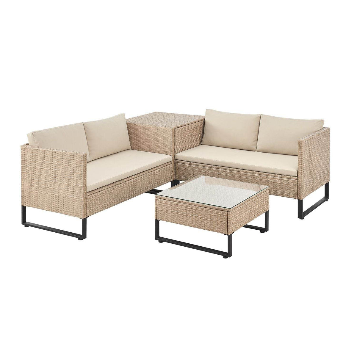 Modulare Polyrattan Lounge Santorini Creme Sitzecke Auflagenbox - Palo24