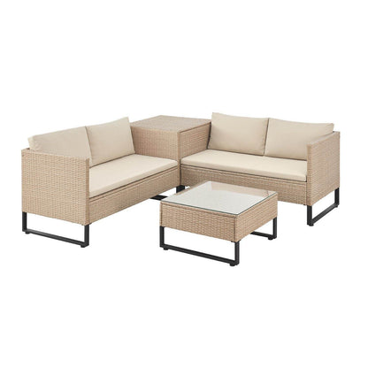 Modulare Polyrattan Lounge Santorini Creme Sitzecke Auflagenbox - Palo24