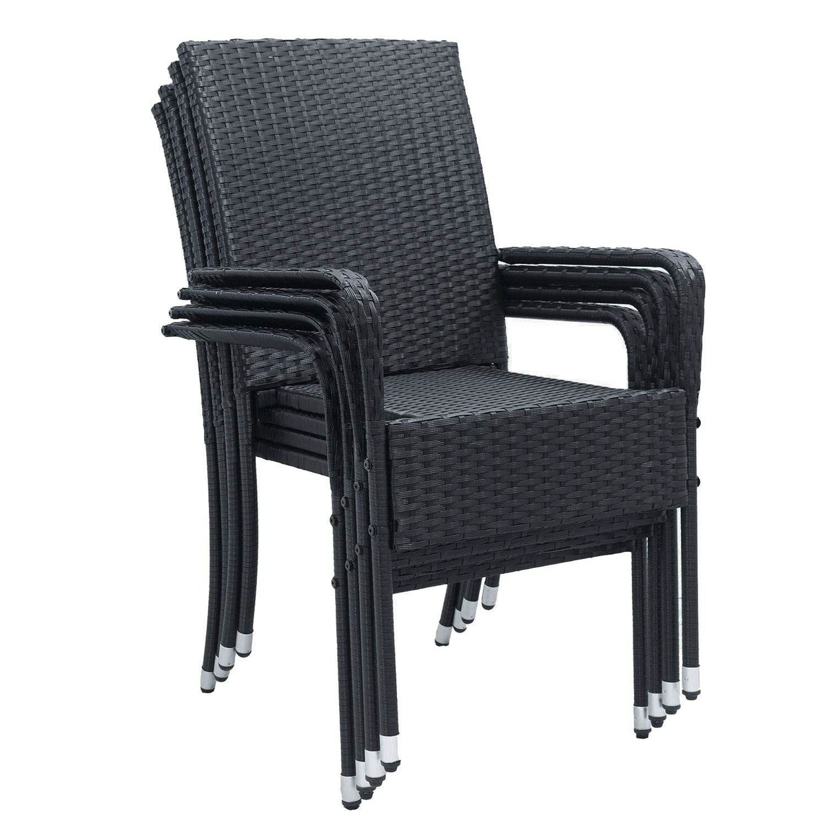 Polyrattan Gartenstühle Yoro 4er Set Schwarz - Palo24