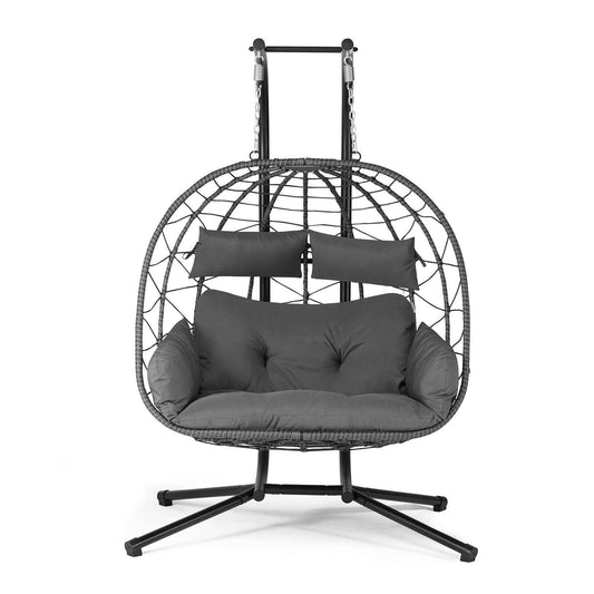 Polyrattan Doppel Hängesessel Aria mit Gestell - Grau - Palo24